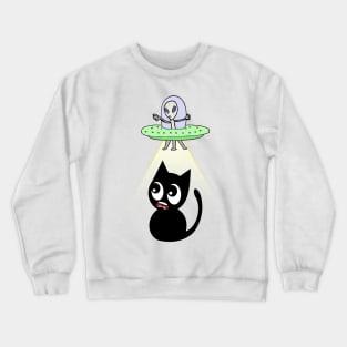 Funny black cat is being abducted by aliens Crewneck Sweatshirt